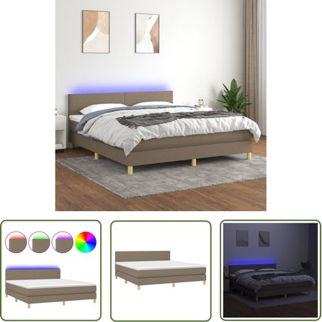 The Living Store Sommier à lattes de lit avec matelas LED Taupe 180x200 cm Tissu - Sommier Tapissier - Lit Plateforme - Lit Avec Led - Matelas À Ressorts Ensachés - Têtière Ajustable (1/5)