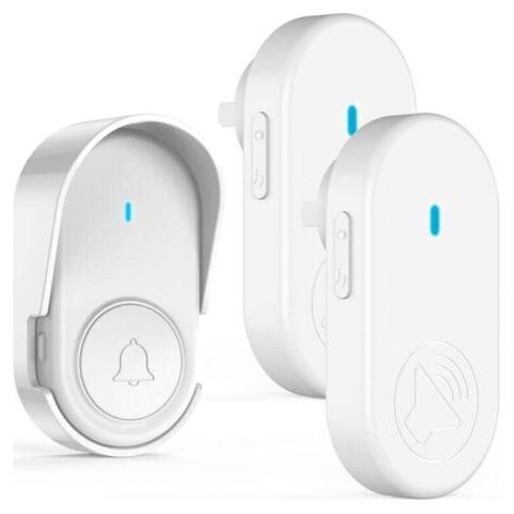 Sonnette Sans Fil 2 Recepteurs Enfichables Portee 320M Etanche IP65 5 Volumes Reglables Blanc (1/4)