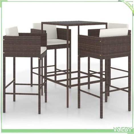 Ensemble bar de jardin - FAFEICY - 3094789 - Résine tressée résist. aux intempéries - Plateau verre trempé - Coussins crème (1/5)