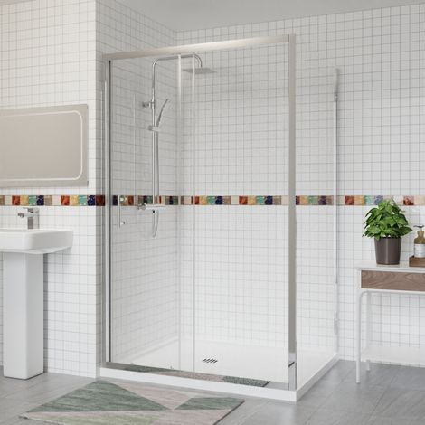 Aquariss Single Sliding Shower Door+Side Panel 1300x900 Chrome (1/5)
