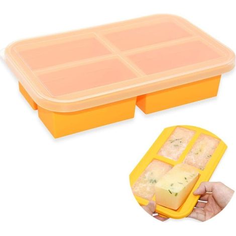 Eiswürfelform mit Deckel, Silikon-Gefrierform, zum Einfrieren von Babynahrung, Suppenwürfeln und Soßen. (1/5)