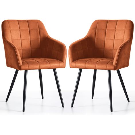 Lot de 2 Chaises rembourrées à surpiqûres carrées LUXANO Cuivre pieds noirs (1/5)