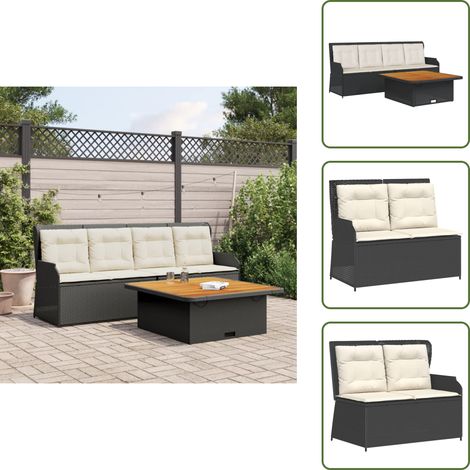 The Living Store Salon de jardin 3 pcs avec coussins noir résine tressée - Banc de jardin (1/5)