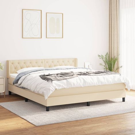 Lit adulte Contemporain  Lit à sommier tapissier avec matelas Crème 160x200 cm Tissu 61550 (1/5)