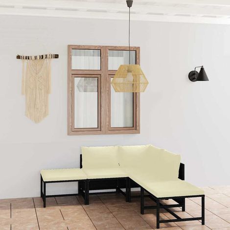 Salon de jardin 6 pcs avec coussins Résine tressée Noir