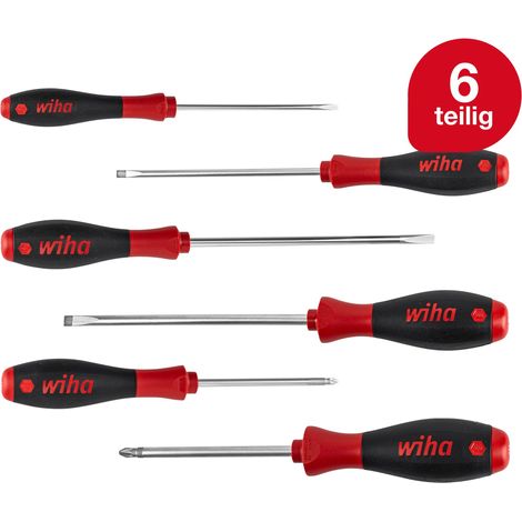 Wiha Schraubendreher Set SoftFinish® (07153) 6 tlg. I Schraubenzieher Satz für Alltag, Handwerk, Industrie I Schlitz/Kreuz