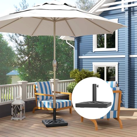 Pied de parasol carré 15 kg. support parasol en béton pour mât de Ø 32. 38. 48 mm. design ajouré 45 x 45 x 33.5 cm. noir