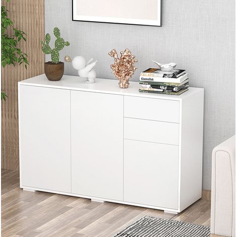 Buffet 117/36/74 cm blanc avec 2 tiroirs et 3 portes, moderne et spacieux (1/5)