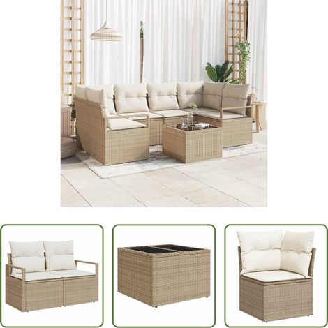 Poly-Rattan - Sofa Set 7 pcs Beige und Creme Poly-Rattan (1/5)