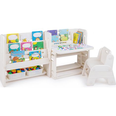 COSTWAY Set Tavolo e Sedia per Bambini 3+ Anni con Libreria Montessoriana (1/5)