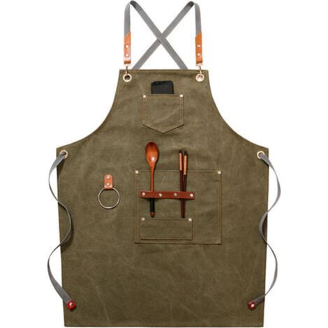 (Green) High-quality cowboy apron with pockets for hairdresser, painter, gardener, hairstylist for women and men (1/5)