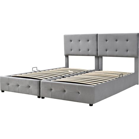 Gepolstertes Bett 180x200 cm mit hydraulischem Stauraum, grauer Samt (1/5)