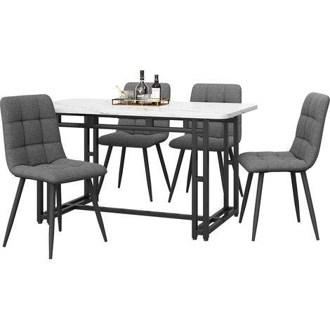 Lot de 4 chaises et table à manger 120 cm en MDF et tissu gris, ensemble salle à manger moderne avec pieds métal noir pour cuisine et salon  CHICFURN (1/5)
