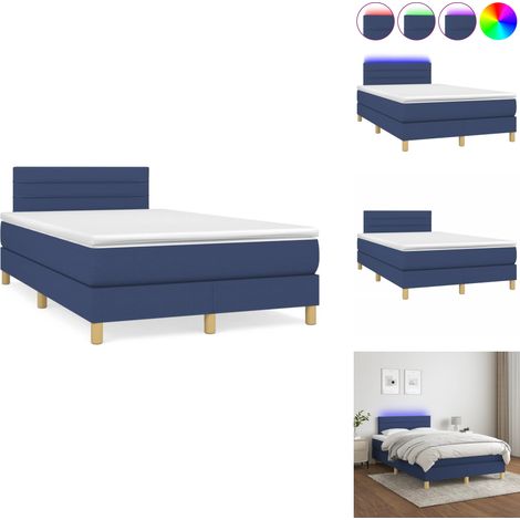 Sommier à lattes de lit matelas et LED bleu 120x190 cm tissu - Sommier Tapissier - Matelas LED - Literie Bleu - Chaise Lit - Chambre À Coucher (1/5)