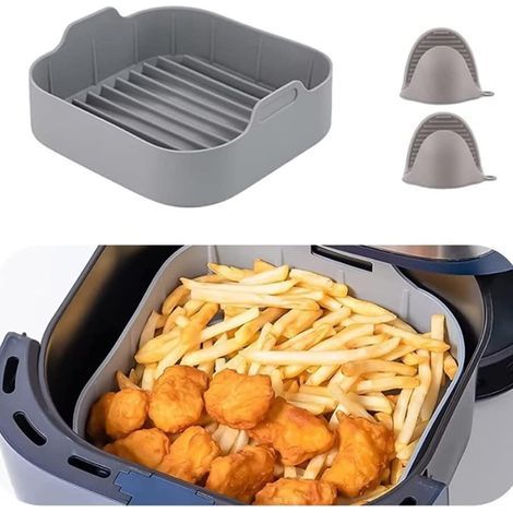 Accessoires en silicone pour friteuse à air chaud : doublures réutilisables en silicone de 8,1 cm avec gants, pinces et tapis isolant. Lot de 5 paniers réutilisables en silicone pour friteuse à air ch (1/5)