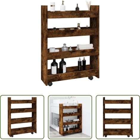 Schrank - Aufbewahrungswagen Schmal 4 Etagen Räuchereiche Holzwerkstoff (1/5)