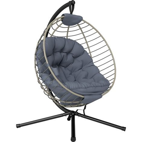 Outsunny PE Rattan Hanging Swing Chair w/ Stand & Cup Holder, Grey (1/5)