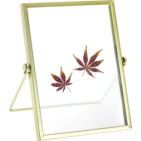 Cadre photo doré, Cadre flottant en verre pour ornements, plantes, œuvres d'art (15 x 20 cm)
