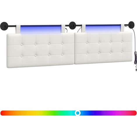 Hanging Headboard with LED Light White Faux Leather vidaXL