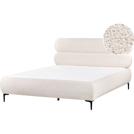 Bett mit Lattenrost Bouclé LESSAY 160 x 200 cm Cremeweiß (1/5)
