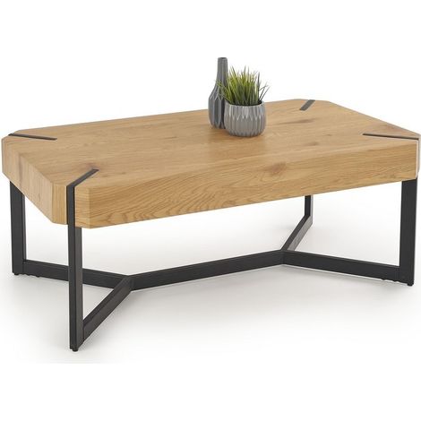 Table basse design plateau style chêne et pieds en acier noir Brest (1/5)