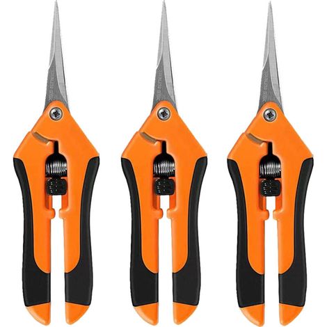 Lot de 3 ciseaux de jardinage 6,5 pouces sécateur à main sécateur avec lames droites en acier inoxydable orange (1/5)
