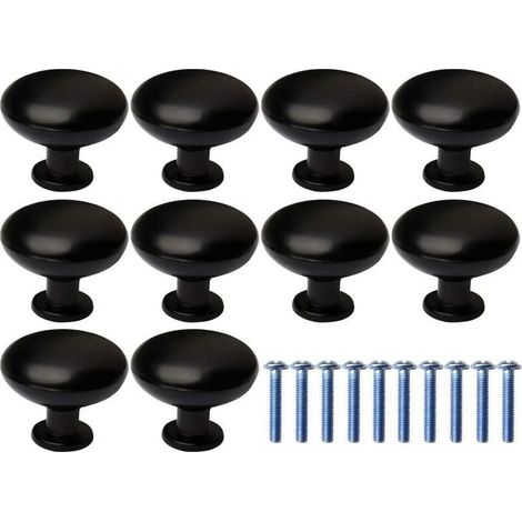 Door Knobs, 10 Pcs Drawer Door Handle Knob Furniture Pull, Round Black Knobs Handle for Kitchen Cabinets (with 10 fixing screws) - INHHUB (1/5)