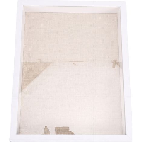 Boîte vitrine avec façade en acrylique et fond en mousse de lin, pour médailles, 10 punaises pour fleurs et billets, blanche. (1/5)