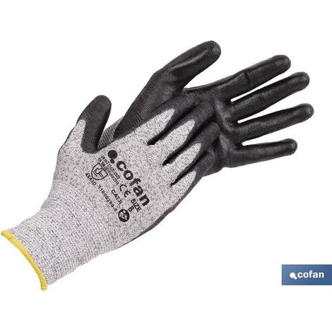 Guante anticorte ultraligero PU negro T-10, peso 13 g, certificado EN 388 y EN 21420