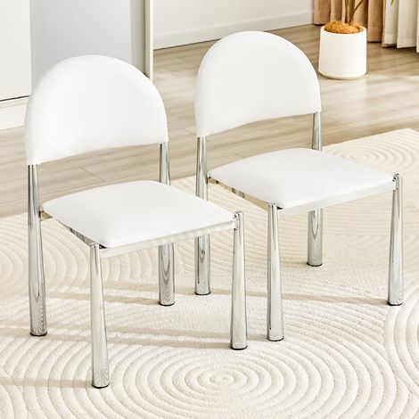 Ensemble de 2 chaises de salle à manger modernes, sièges rembourrés à dossier arrondi, fauteuils de cuisine en cuir synthétique avec piètement en acier, chaises seules (sans table), hauteur 80 cm, des (1/5)
