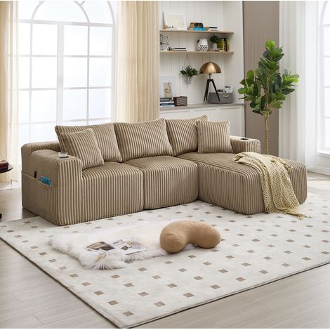 Sofá chaise longue modular con 5 cojines de pana OKMYHOME (1/5)