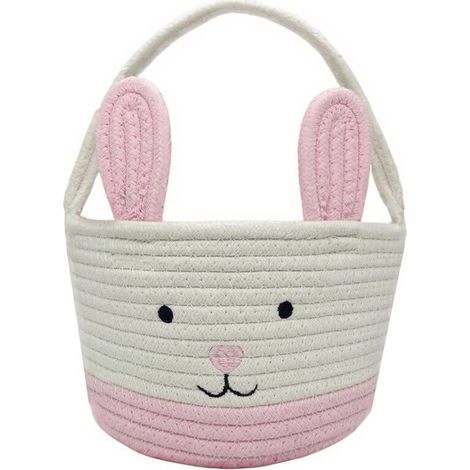 Cesta de Pascua, cesta de conejito de Pascua con asa, bolsa de regalo con forma de cubo de huevos, cesta para la búsqueda de huevos de bebé (rosa) (1/4)