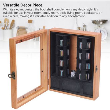 Vitrine rotative pour livres miniatures en bois massif, 2 étagères, design contemporain, présentoir de rangement décoratif pour bibliothèque et salon (1/5)