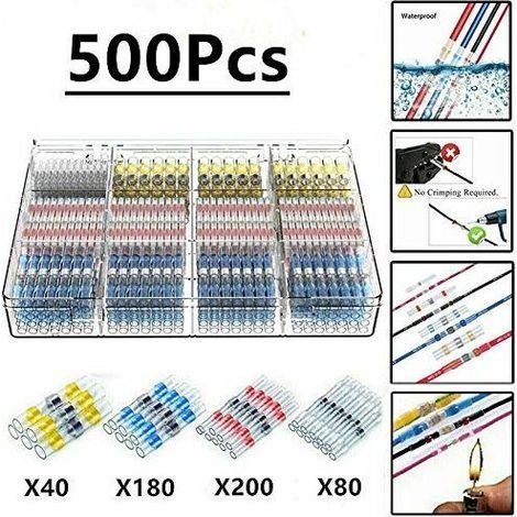 Cosses électriques à souder 500 pièces – Gaine thermorétractable étanche marine – Connecteurs isolés pour applications automobiles (1/5)