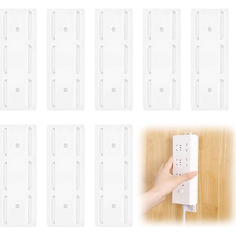 Juego de 8 soportes para cables de regletas, enchufes de escritorio autoadhesivos, soportes de pared sin taladro para regletas, sujetadores de enchufes, para salas de estar, cocinas, oficinas y escuel (1/5)