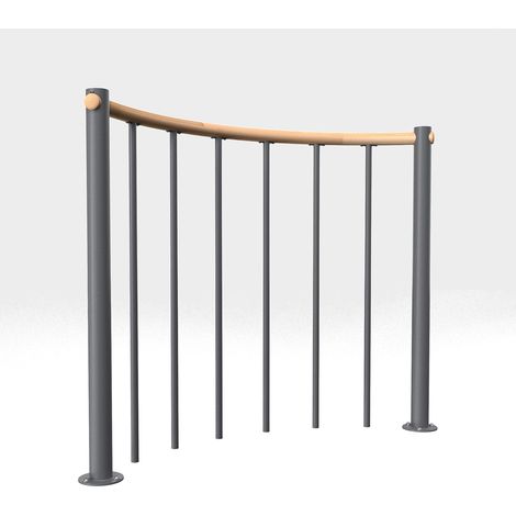 Rundes Brüstungsgeländer - Grau - Thermolackierter Stahl - Länge 1m - Handlauf aus Holz - Ø160cm - RE-U-RV-GH-160 (1/3)
