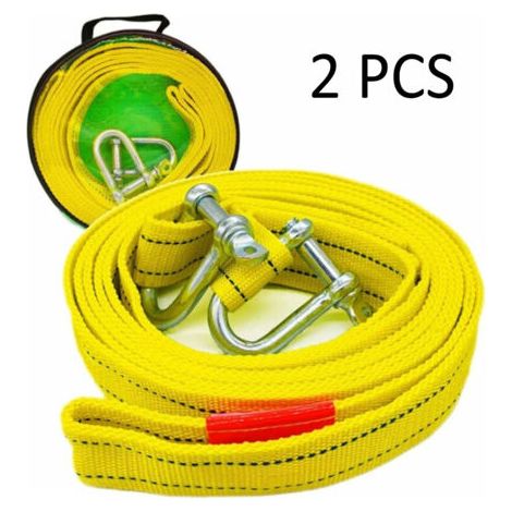 Sangle de remorquage haute résistance avec deux crochets de sécurité en D pour treuil, capacité de 5 tonnes et longueur de 5 m (Lot de 2) (1/5)