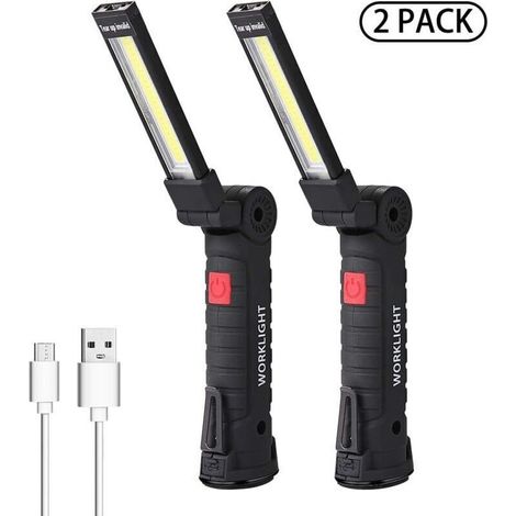 Lampe de Travail LED Lampe Torche Baladeuse LED Lampe Atelier LED Rechargeable Lampe d'Inspection Lampe de Poche Base Magnétique 5 Modes pour Lampe Garage, Camping, d'urgence Petit,2 Pièces (1/4)