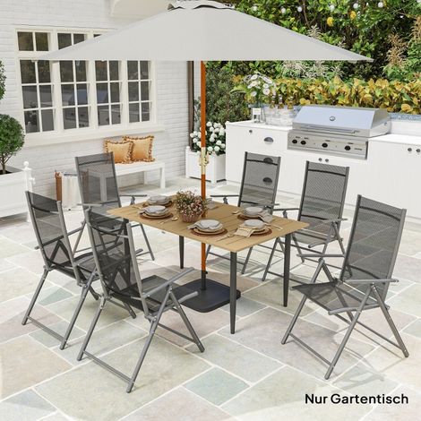 Tavolo da giardino 150 x 90 cm con foro ombrellone, acciaio, marrone OKMYHOME (1/5)