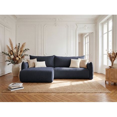 Ecksofa Schlafsofa MAILAND in Stoff Tilia Dunkelblau Ottomane Links