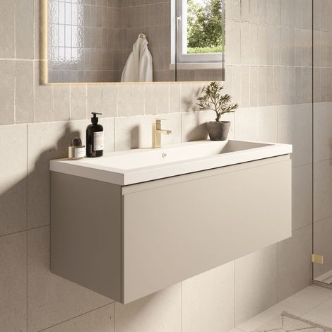 LOMAZOO Meuble de Salle de Bain 100cm Greige - Vasque Blanche -