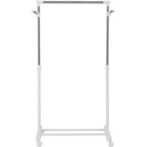 Rollbarer Garderobenständer, höhenverstellbar, mit unterer Ablage, 4 Räder, Weiß