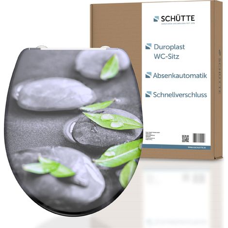 SCHÜTTE WC-Sitz aus Duroplast mit Absenkautomatik und Schnellverschluss Toilettendeckel mit Motiv Klodeckel Steine Floral 82374-A
