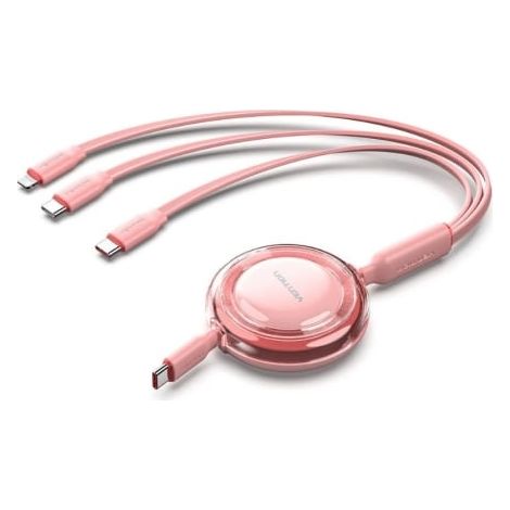 Cable USB Tipo-C 2.0 5A Vention TRJPBE/ USB Tipo-C Macho - 3x USB Tipo-C Macho/ Hasta 100W/ 480Mbps/ 1.1m/ Rosa