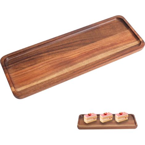 1 Plateau Bois Rectangulaire, Acacia Naturel, Fait Main, Bords Polés, Pour Salon Cuisine Déco (1/5)