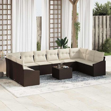 Gartensofa-set mit Speicher Braun und Creme Poly-Rattan (1/5)