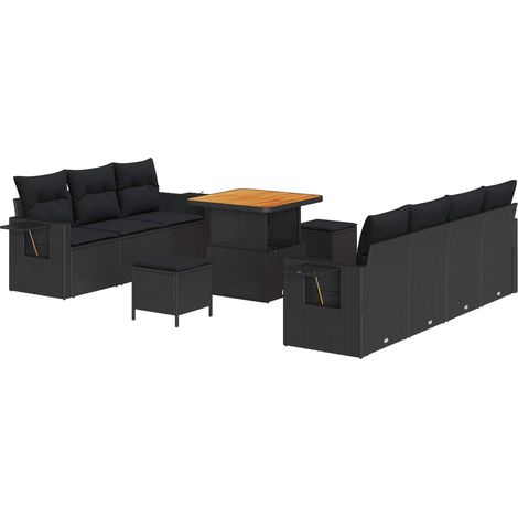 Garden Sofa Set with Cushion with Storage Manual 10 pcs Black vidaXL