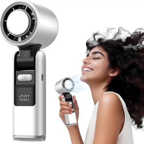 INHHUB Ventilateur portable avec refroidisseur à glace, ventilateur portable à 100 vitesses pliable avec écran LED, batterie 4000 mAh, rechargeable par USB, pour voyage, extérieur, camping ,Blanc