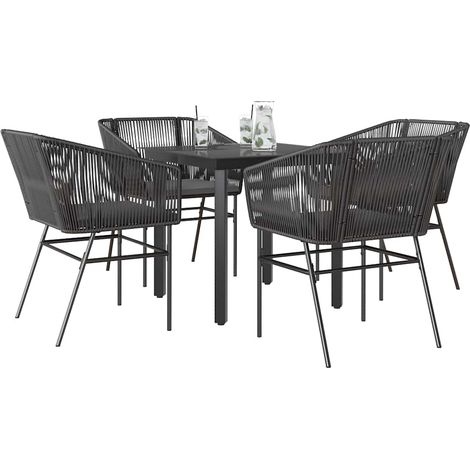 Juego de comedor jardín 5 piezas cojines ratán sintético negro vidaXL (1/5)