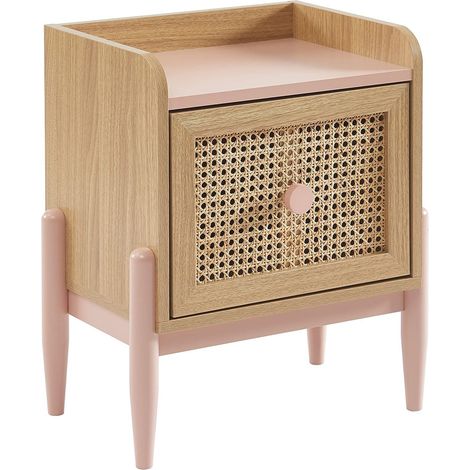 Table de Chevet Enfant Rose et cannage rotin (1/5)
